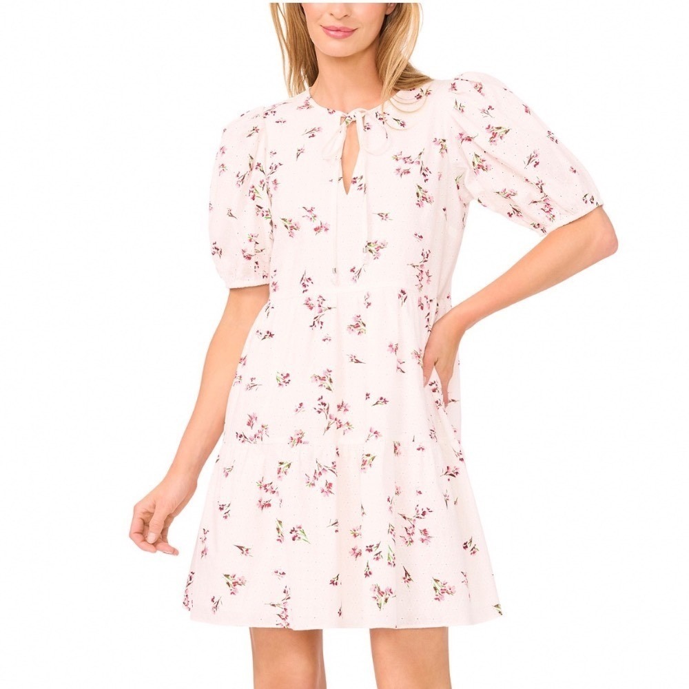 CeCe Tie Front‎ Short Tiered Dress New Ivory Floral Eyelet Mini 7035923 XL